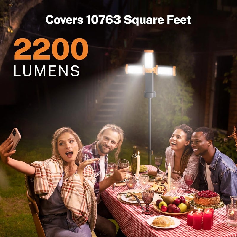 OGERY Rechargeable 10000mAh Camping Light with Stand 6.5 ft Max Height, Cordless Work Light with 3 LED Lamp Heads, 2200 Lumens Camping Essentials Gear Emergency Flashlight with Detachable Tripod - Image 3